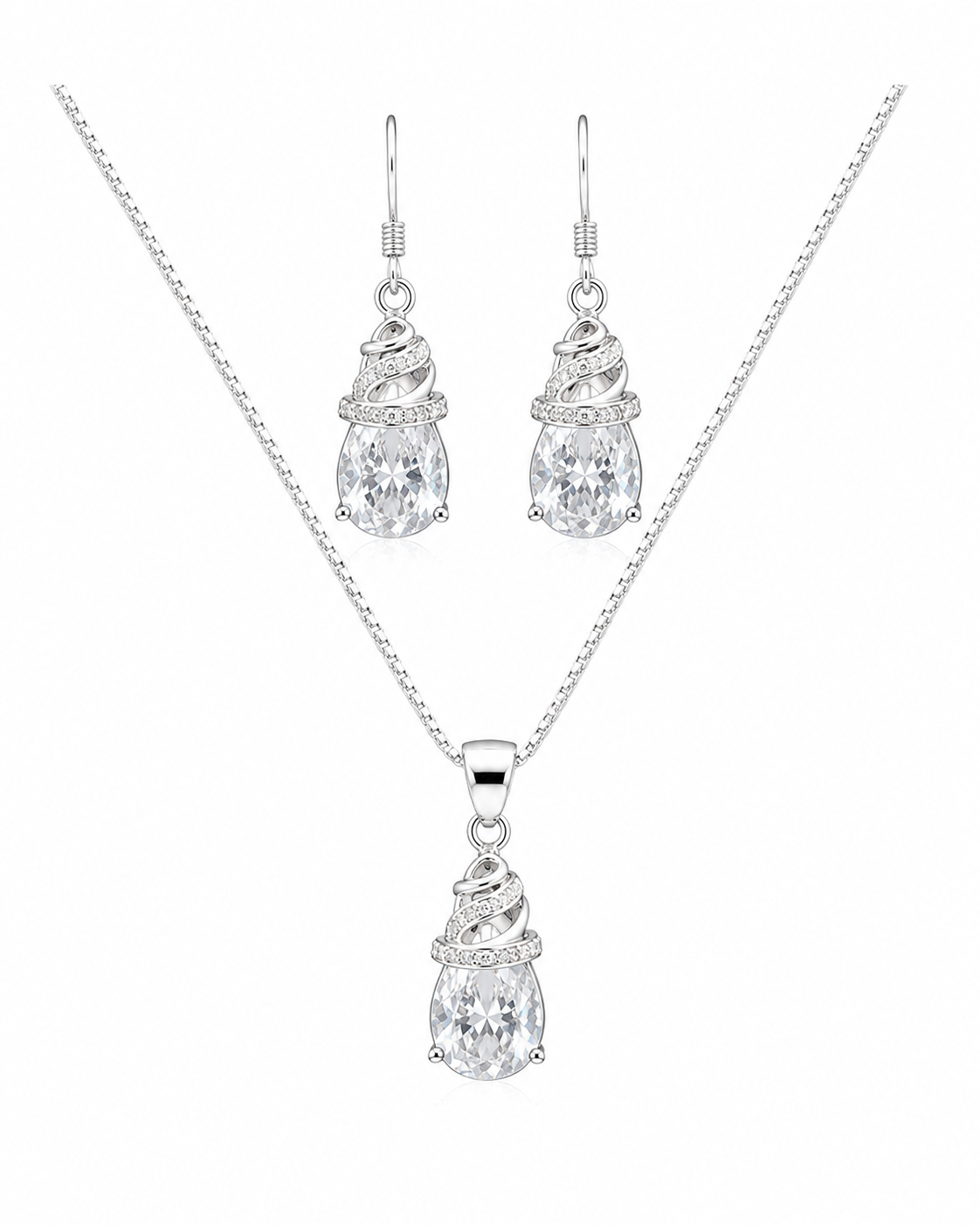 Classic Silver Solitaire Necklace Set