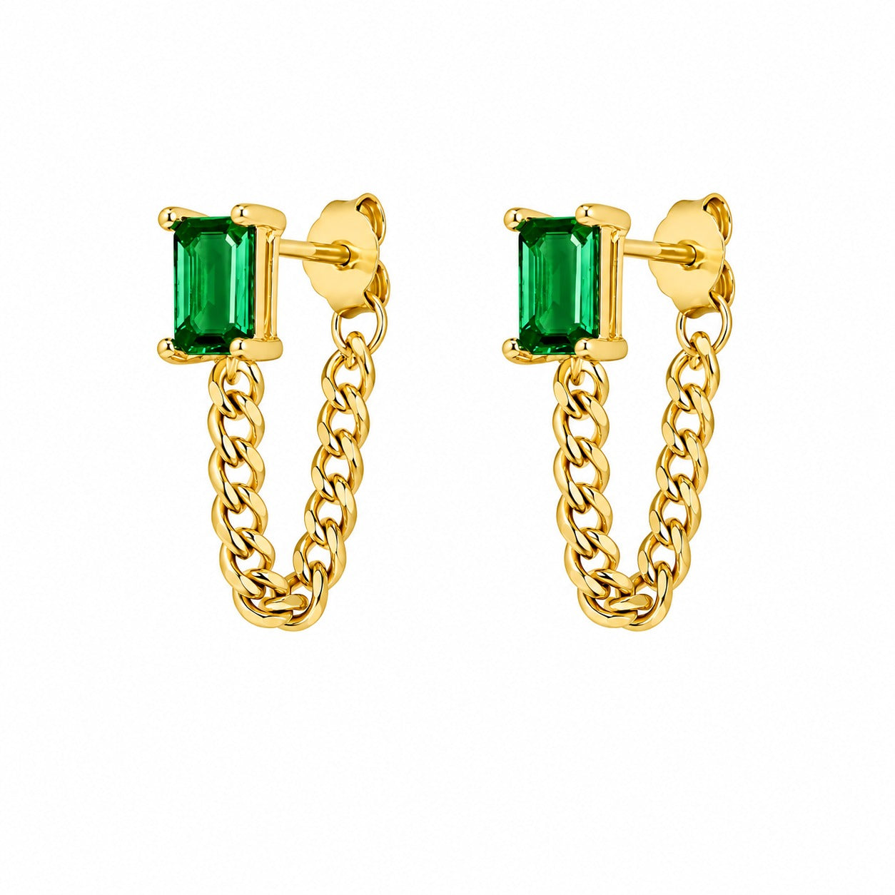 Green Zircon Golden Base Earrings