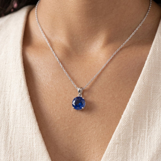 Sterling Silver Necklace with Royal Blue Zirconia