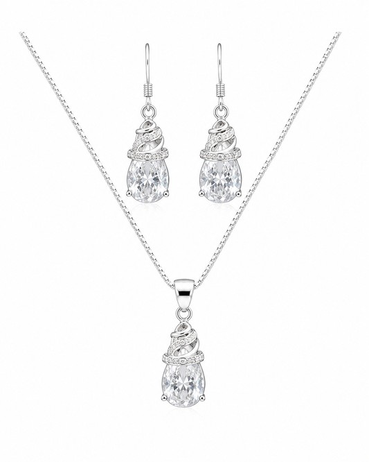 Juego de collar solitario de plata clásico