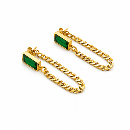 3 Pcs Stainless Steel Necklace Set With Green Zircon