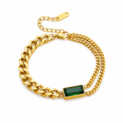 3 Pcs Stainless Steel Necklace Set With Green Zircon