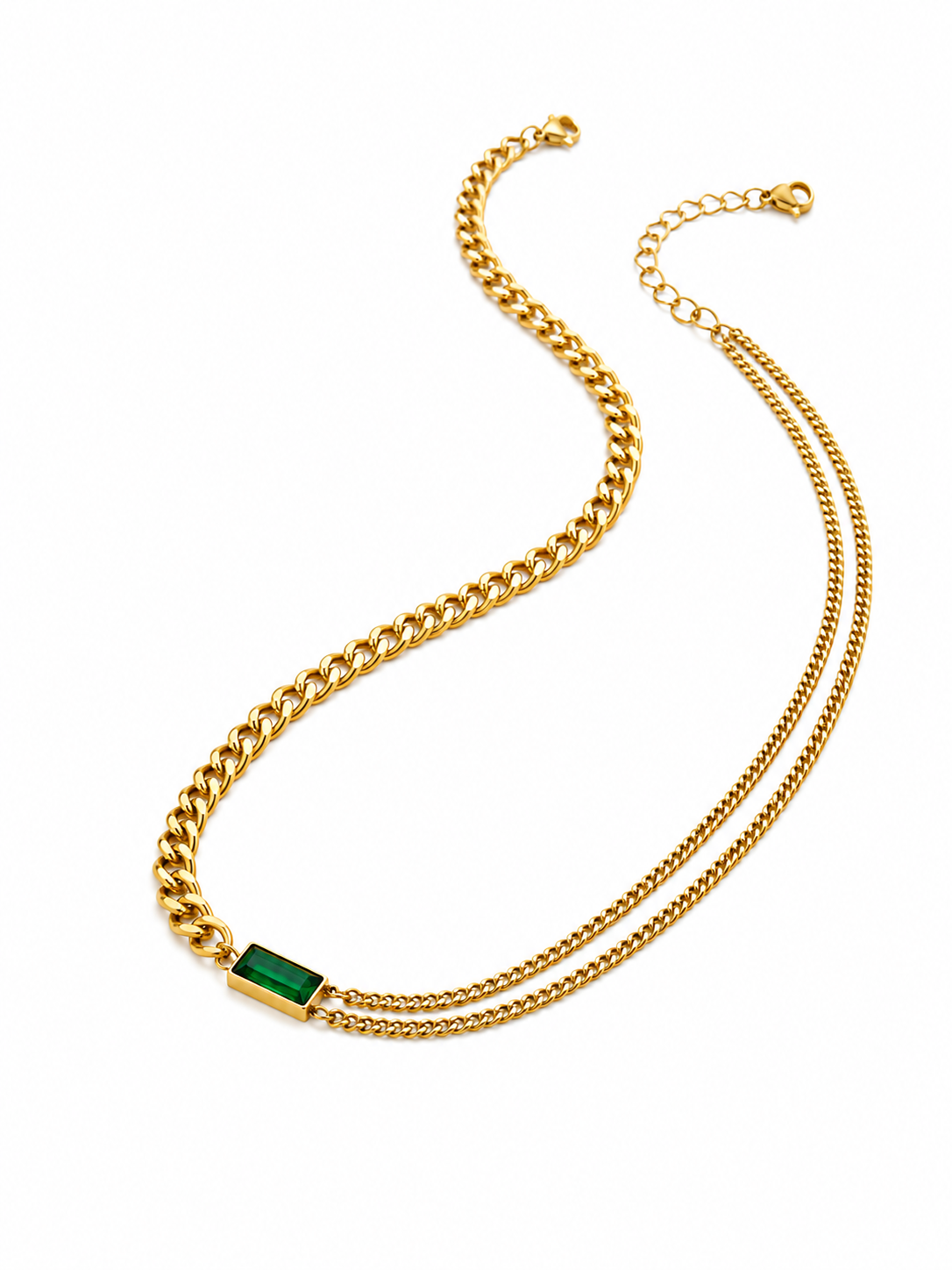 3 Pcs Stainless Steel Necklace Set With Green Zircon