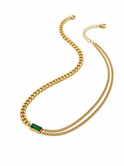 3 Pcs Stainless Steel Necklace Set With Green Zircon