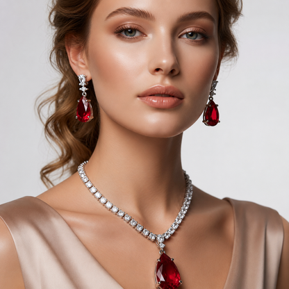 Set de Collar con Colgante de Circonia en Forma de Lágrima