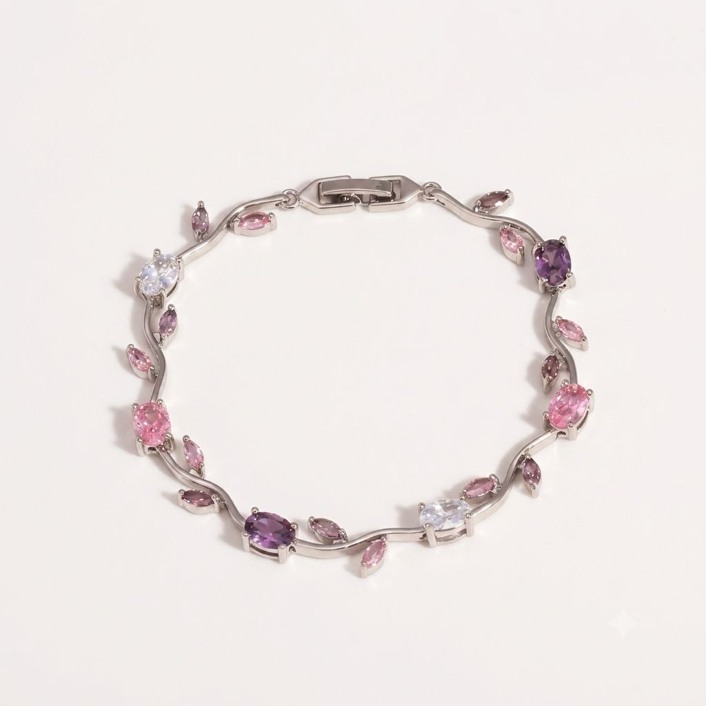 Tulip Flower Leaf Cubic Zircon Bracelet