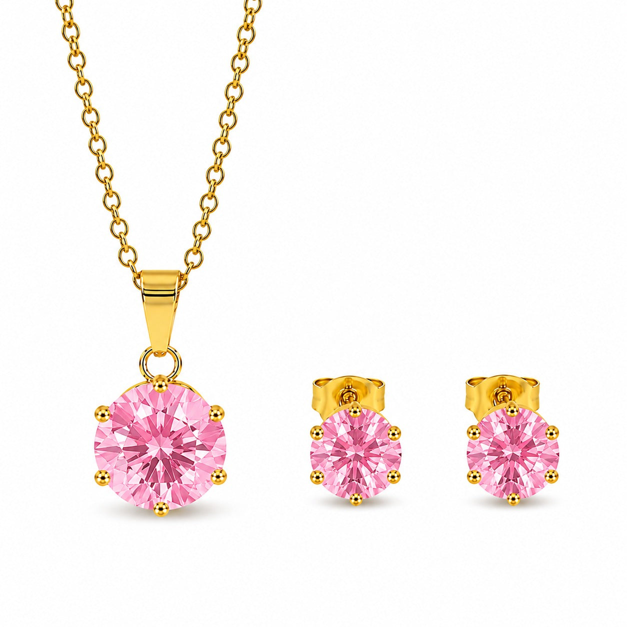 Zircon Pendant & Studs Set, Golden Base