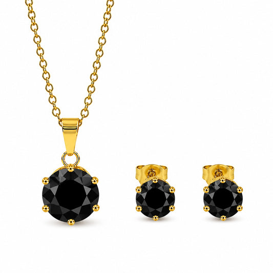 Set de Dije y Aretes de Circonia, Base Dorada