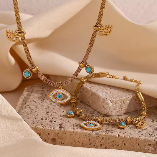 Septum Bead Turquoise Eye Necklace And Bracelet