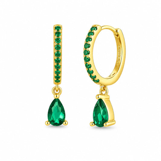 Pendientes de Circonita Verde con Base Dorada