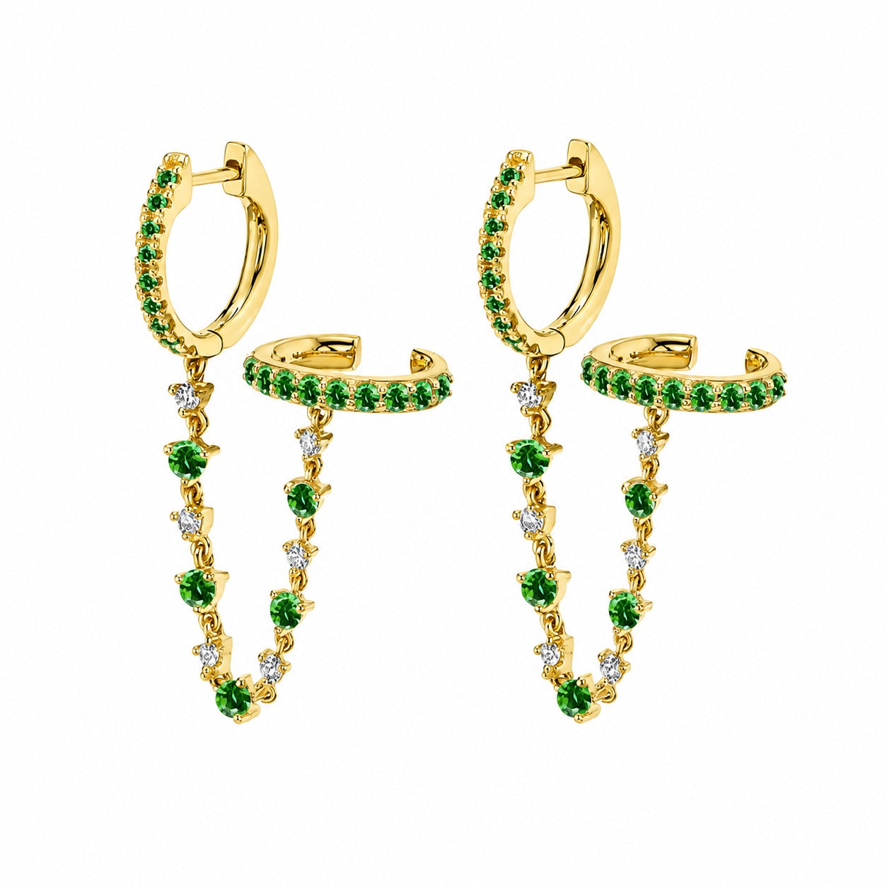 Pendientes de Circonita Verde con Base Dorada