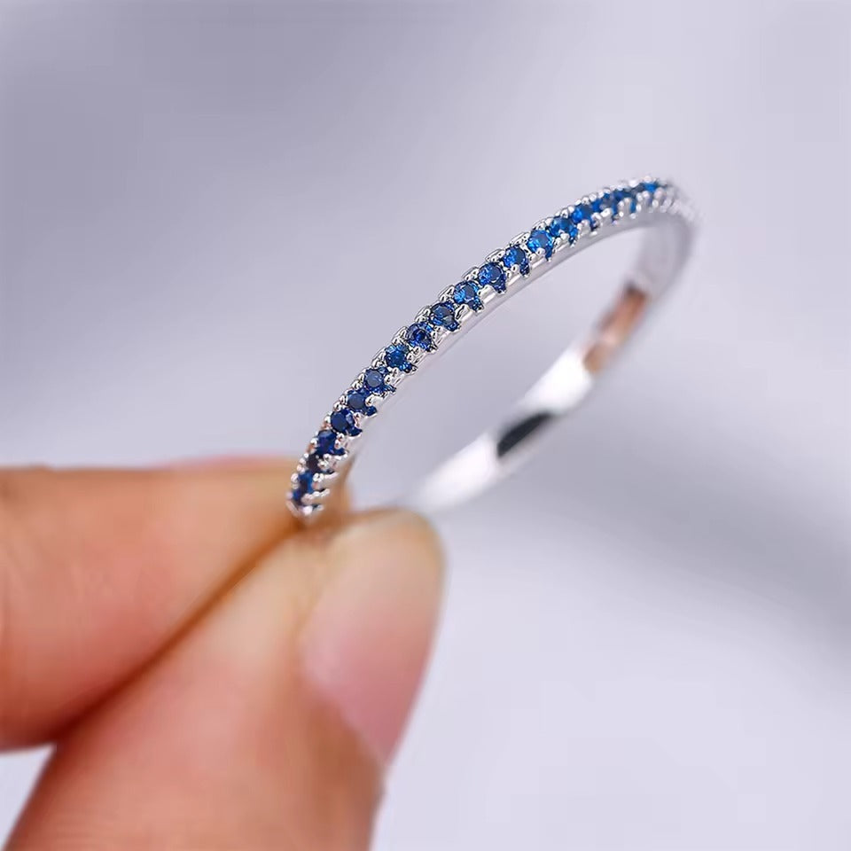 Minimalist Sapphire Blue Pavé Band Ring