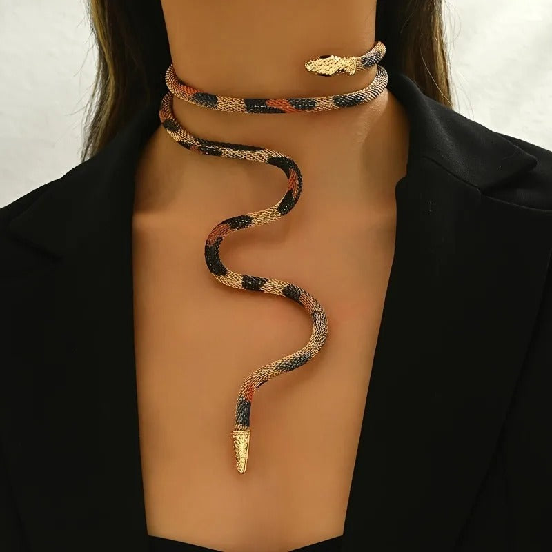 Medusa’s Envy: Bendable Metallic Snake Choker Necklace