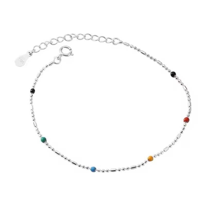 Multicolor Beaded Silver Bracelet