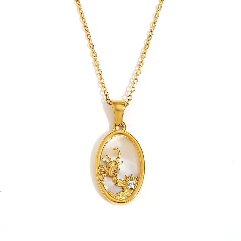 Zodiac Oval Pendant Necklace