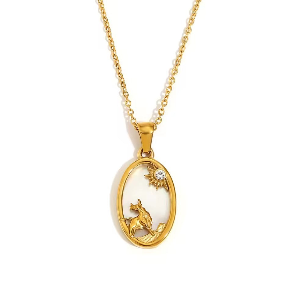Zodiac Oval Pendant Necklace