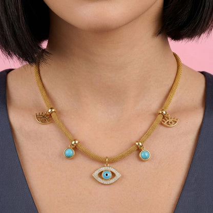 Turquoise Evil Eye Necklace and Bracelet Set