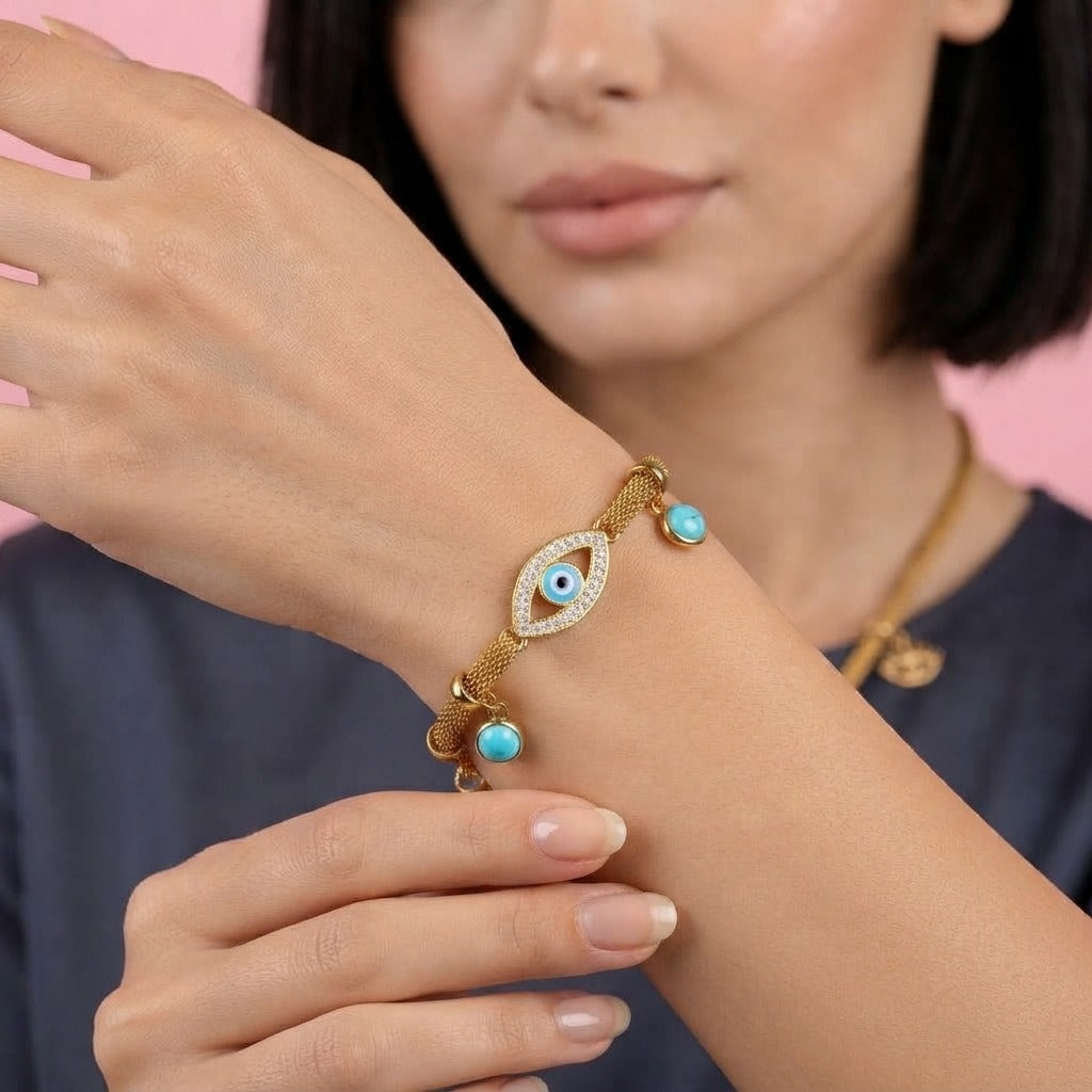 Set de Collar y Pulsera de Ojo Turco Turquesa