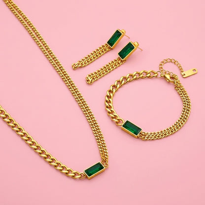 Set de 3 Collares de Acero Inoxidable con Circonia Verde