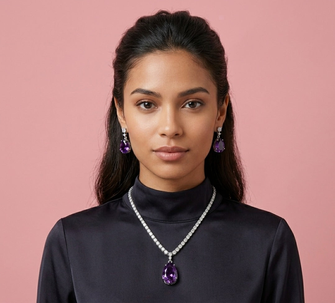 Set de Collar con Colgante de Circonia en Forma de Lágrima