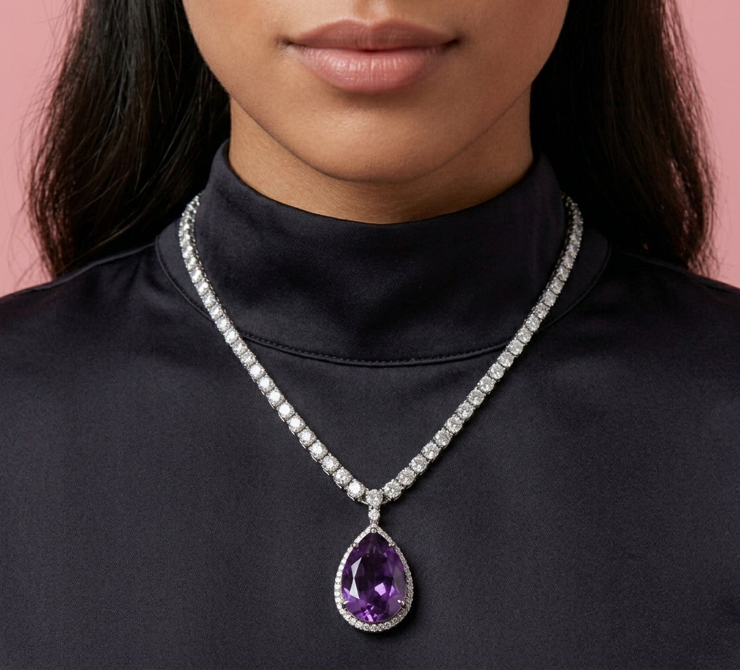 Set de Collar con Colgante de Circonia en Forma de Lágrima