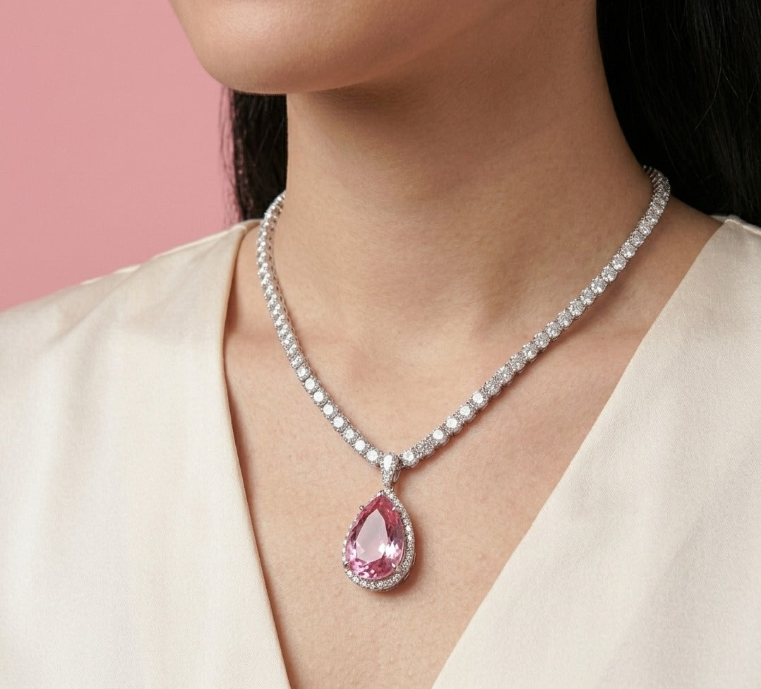 Set de Collar con Colgante de Circonia en Forma de Lágrima