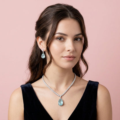 Set de Collar con Colgante de Circonia en Forma de Lágrima