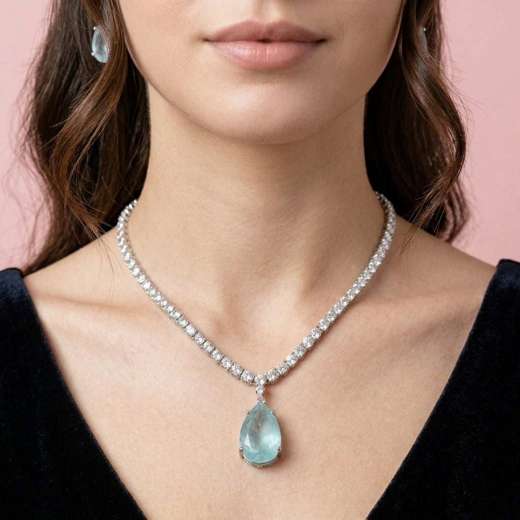 Set de Collar con Colgante de Circonia en Forma de Lágrima