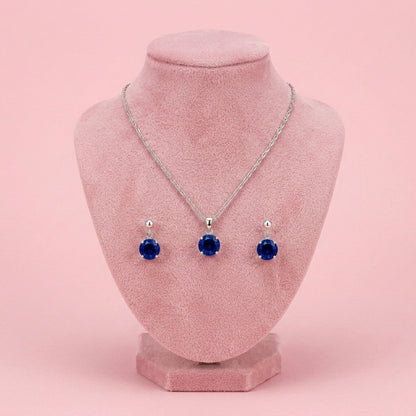 Sterling Silver Necklace with Royal Blue Zirconia