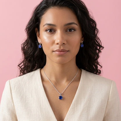 Sterling Silver Necklace with Royal Blue Zirconia