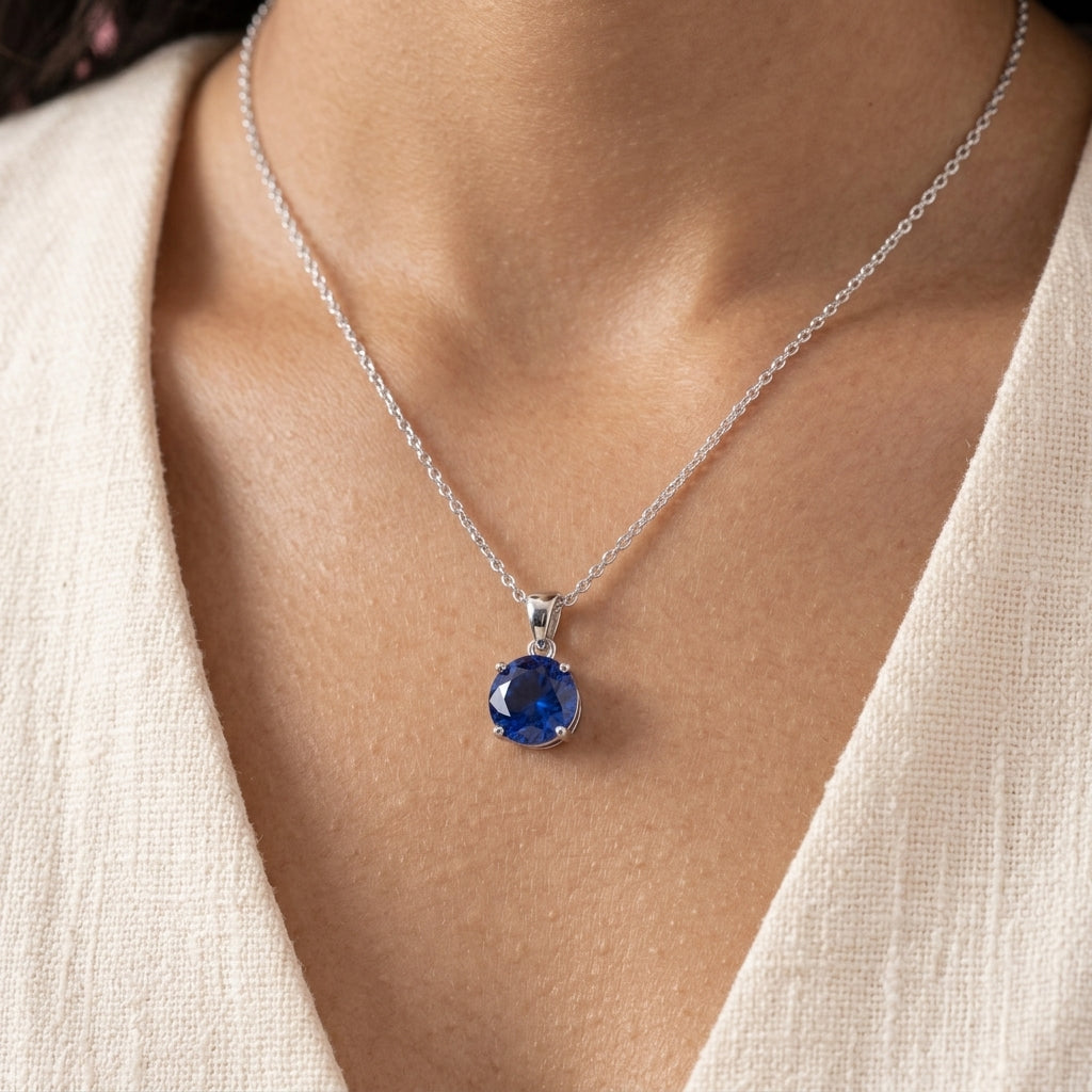 Sterling Silver Necklace with Royal Blue Zirconia